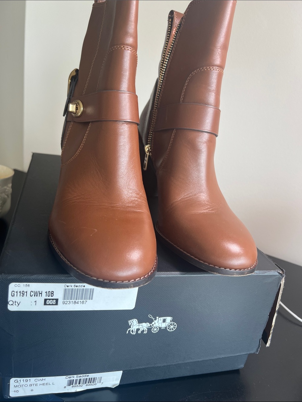 Coach Brown Leather Heeled Ankle Boots with Gold Hardware
